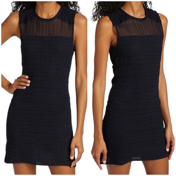 Rag & Bone NWT Thalia Embroidered Mini Dress Size 6 Dark Blue Sheer Mesh - Picture 2 of 12